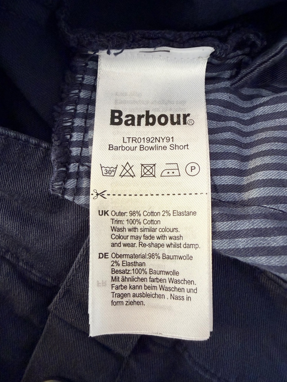 BARBOUR Navy Bowline Cuffed Cotton Shorts with Button Trim - Picture 9 of 11